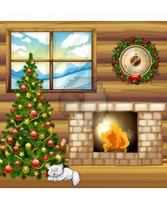 Tree Fireplace Clock Window Cloud Computer Printed Photography Backdrop HXB-541