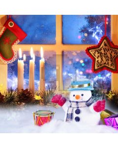 Snowman Sock Window Candle Computer Printed Photography Backdrop HXB-549