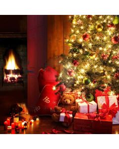 Fire Tree Present Bear Candle Computer Printed Photography Backdrop HXB-567