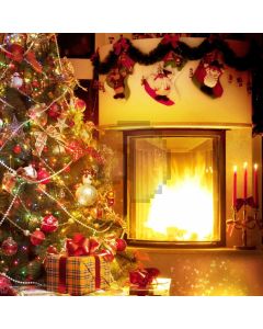 Fireplace Tree Present Candle Computer Printed Photography Backdrop HXB-578