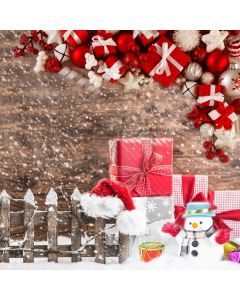 Fence Snowman Present Hat Computer Printed Photography Backdrop HXB-592