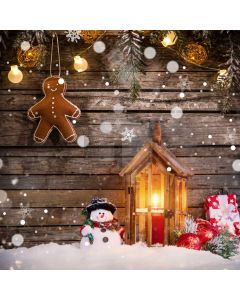 Snowman Wood Bulb Present Computer Printed Photography Backdrop HXB-593