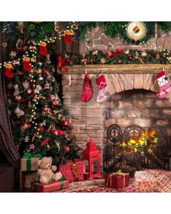 Tree Bear Present Fire Computer Printed Photography Backdrop HXB-594