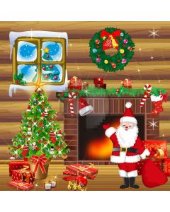Santa Claus Tree Window Fireplace Computer Printed Photography Backdrop HXB-614