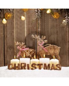 Deer Candle Wood Wall Snow Computer Printed Photography Backdrop HXB-636