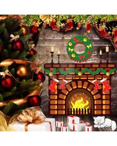 Present Fireplace Tree Ball Plant Computer Printed Photography Backdrop HXB-638
