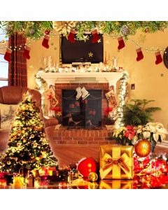 Fireplace Present Sock Tree Computer Printed Photography Backdrop HXB-641