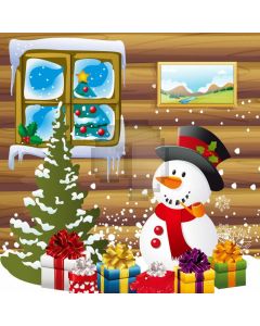 Window Wood Wall Snowman Present Tree Computer Printed Photography Backdrop HXB-659