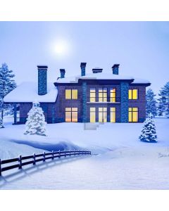 House Snow Tree Fence Sun Computer Printed Photography Backdrop HXB-702