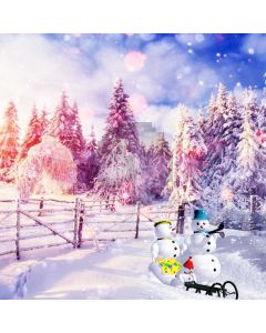 Fence Snowman Tree Sky Computer Printed Photography Backdrop HXB-711