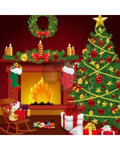 Tree Fireplace Sock Present Computer Printed Photography Backdrop HXB-720