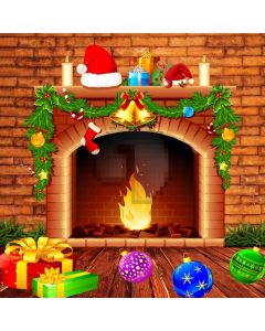 Fireplace Brick Present Ball Computer Printed Photography Backdrop HXB-723