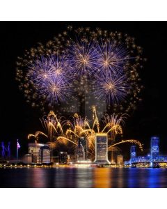 Firework Building Night River Computer Printed Photography Backdrop HXB-774