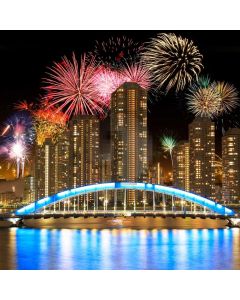 Firework Building River Bridge Computer Printed Photography Backdrop HXB-803