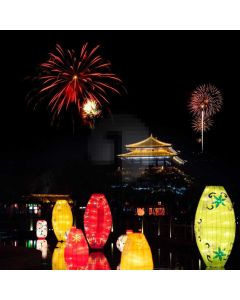 Firework Pavilion River Lantern Computer Printed Photography Backdrop HXB-813