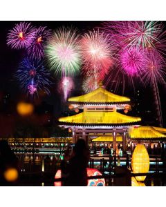 Firework Pavilion Lantern River Computer Printed Photography Backdrop HXB-814