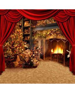 Christmas Tree Beside The Fireplace Computer Printed Photography Backdrop HY-CM-3251