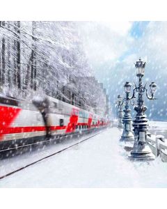 Running Train In Snow Computer Printed Photography Backdrop HY-CM-3989