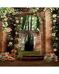Brick Gate With Flowers Computer Printed Photography Backdrop HY-CM-4238