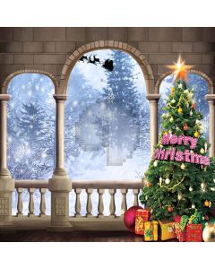 Christmas Tree With Sleigh Computer Printed Photography Backdrop LMG-064