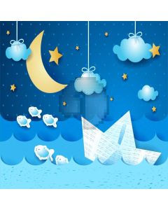 Fish Boat Cloud Moon Star Computer Printed Photography Backdrop LMG-743
