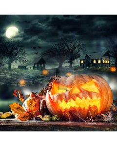 Pumpkin House Tree Bat Computer Printed Photography Backdrop LMG-938