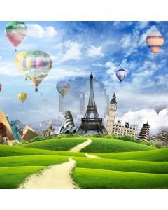 Hotairballoon Tower Grassland Computer Printed Photography Backdrop MSL-154