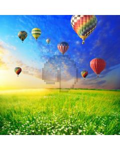 Hotairballoon Green Grass Soft Breeze Computer Printed Photography Backdrop MSL-206