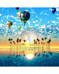 Hot Air Balloon Palm Tree Sun Computer Printed Photography Backdrop MSL-227