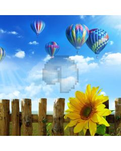 Sunflower Hot Air Balloon Fence Computer Printed Photography Backdrop MSL-266