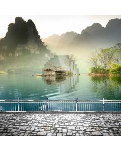 Hill Water Shack Silver Rail Computer Printed Photography Backdrop MSL-268