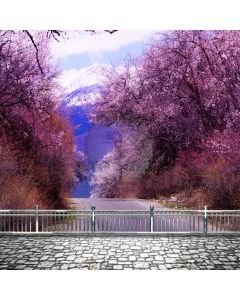 Cherry Blosoom Rail Brick Flooring Computer Printed Photography Backdrop MSL-289