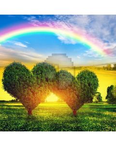 Heart-Shaped Trees Rainbow Grassland Computer Printed Photography Backdrop MSL-302