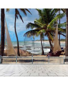 Palm Tree Ship Rail Floor Computer Printed Photography Backdrop MSL-311