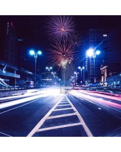 City Street Fireworks Road Computer Printed Photography Backdrop MSL-354