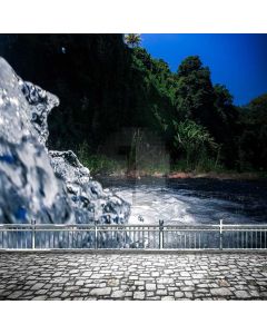 Nature Water Falling Rail Stone Floor Computer Printed Photography Backdrop MSL-388