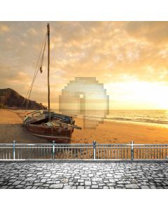 Seasides Ship Sunset Silver Rail Computer Printed Photography Backdrop MSL-392