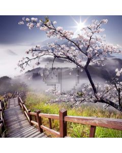 Flowers Wooden Bridge Mountains Sunlight Computer Printed Photography Backdrop MSL-432