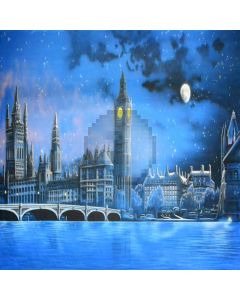 Night River Moon Building Computer Printed Photography Backdrop XYZ-982