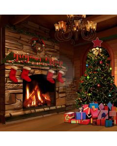 Christmas Fireplace Computer Printed Photography Backdrop YKY-193