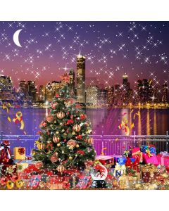 Christmas City Night Under Creacent Computer Printed Photography Backdrop ZJZ-007