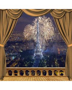 Eiffel Tower Firework Night View From Balcony Computer Printed Photography Backdrop ZJZ-036