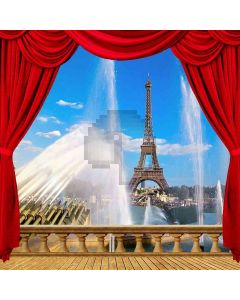 Eiffel Tower Fountain View From Balcony Computer Printed Photography Backdrop ZJZ-038