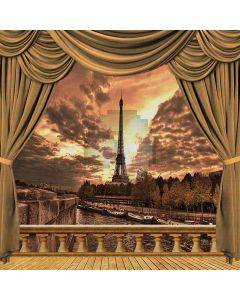 Riverside Eiffel Tower View From Balcony Computer Printed Photography Backdrop ZJZ-044