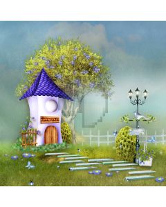 Cute cartoon house big tree Computer Printed Photography Backdrop ZJZ-457