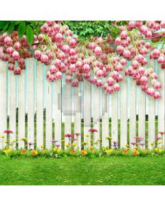 Pink Flowers On White Fence Computer Printed Photography Backdrop ZJZ-796