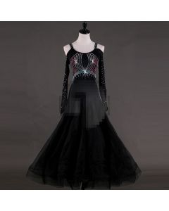 Mesh Long Sleeve Off Shoulder V Open Back Diamond Dress  X3N-062