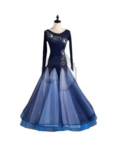 Long Sleeve Diamond V Backless Waltz Dress  X3N-075
