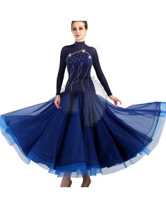High Collar Diamond Long Sleeve Open Back Dress  X3N-110